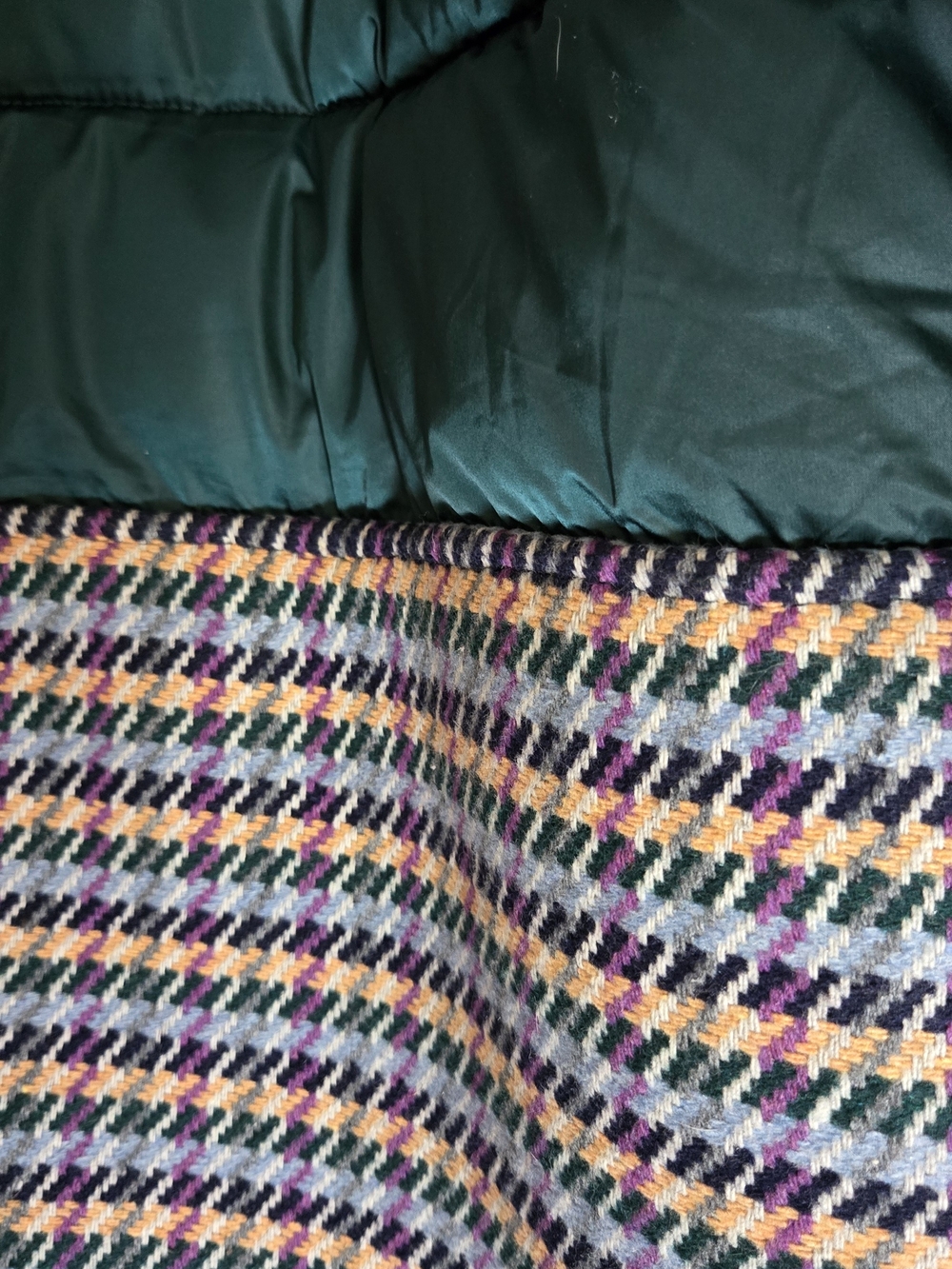 Sam Edelman Teal Puffer Coat with Cream Sherpa and Multicolor Houndstooth - Picture 7 of 7